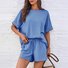 Damen Unifarben Taschennähen Dolman-Ärmel Zweiteiliges Set Täglich Halbarm Lässig Sommer Bluse mit Hose Matching Set