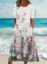 Damen Geblümt Halbarm Sommer Print Kleid Rundhals Täglich Lässig Maxikleid A-Linien-Kleid