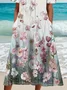 Damen Geblümt Halbarm Sommer Print Kleid Rundhals Täglich Lässig Maxikleid A-Linien-Kleid