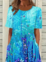Damen Geblümt Halbarm Sommer Print Kleid Rundhals Täglich Lässig Maxikleid A-Linien-Kleid