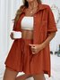 Damen Unifarben Nahtverarbeitung Zweiteiliges Set Täglich Kurzarm Lässig Sommer Bluse mit Hose Matching Set