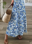 Damen Geblümt Kurzarm Sommer Print Kleid V-Ausschnitt Täglich Lässig Maxikleid X-Linie Kleid