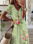 Damen Geblümt Kurzarm Sommer Print Kleid V-Ausschnitt Täglich Lässig Maxikleid X-Linie Kleid