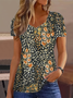 Damen Geblümt Kurzarm T-Shirts T-Shirt V-Ausschnitt Print Lässig Sommer T-Shirt mit Grafik Oberteile