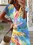 Damen Abstrakt Kurzarm Sommer Print Kleid V-Ausschnitt Täglich Lässig Maxikleid X-Linie Kleid