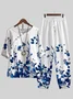 Damen Geblümt Print Zweiteiliges Set Täglich Halbarm Lässig Sommer Bluse mit Hose Matching Set