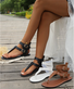 Sommer Unifarben PU Urlaub Gladiator Pantolette