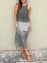 Damen Farbverlauf Ärmellos Sommer Kleid Rundhals Täglich Lässig Maxikleid Fließendes Kleid A-Linien-Kleid