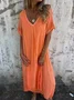 Damen Unifarben Kurzarm Sommer Nahtverarbeitung Kleid V-Ausschnitt Täglich Retro Maxikleid Tanktop A-Linien-Kleid