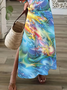 Damen Abstrakt Kurzarm Sommer Print Kleid V-Ausschnitt Täglich Lässig Maxikleid X-Linie Kleid