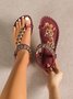 Bohemien Ethnisch Stil Schuhe für Damen Sommer Fashion Strand Flach Pantolette Perlen Diamant Zehentrenner Pantolette