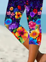 Damen Geblümt Caprihosen Elastische Taille Hose Lässig Sommer Hose