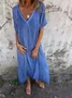 Damen Unifarben Kurzarm Sommer Nahtverarbeitung Kleid V-Ausschnitt Täglich Retro Maxikleid Tanktop A-Linien-Kleid