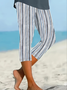 Damen Gestreift Caprihosen Elastische Taille Hose Lässig Sommer Hose