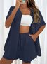 Damen Unifarben Nahtverarbeitung Zweiteiliges Set Täglich Kurzarm Lässig Sommer Bluse mit Hose Matching Set