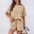 Damen Unifarben Taschennähen Dolman-Ärmel Zweiteiliges Set Täglich Halbarm Lässig Sommer Bluse mit Hose Matching Set