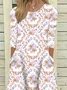 Damen Geblümt Halbarm Sommer Print Kleid Rundhals Täglich Lässig Maxikleid A-Linien-Kleid