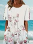 Damen Geblümt Halbarm Sommer Print Kleid Rundhals Täglich Lässig Maxikleid A-Linien-Kleid