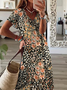Damen Geblümt Kurzarm Sommer Print Kleid V-Ausschnitt Täglich Lässig Maxikleid X-Linie Kleid