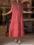 Damen Unifarben Ärmellos Sommer Nahtverarbeitung Kleid Halb offener Kragen Täglich Retro Maxikleid Tanktop A-Linien-Kleid