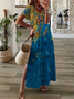 Damen Abstrakt Kurzarm Sommer Print Kleid V-Ausschnitt Täglich Lässig Maxikleid X-Linie Kleid