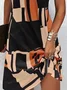 Damen Geometrisch Kurzarm Sommer Print Kleid Rundhals Täglich Lässig Mini Tunika H-Linie Kleid