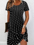 Damen Polka Dots Kurzarm Sommer Print Kleid Rundhals Täglich Lässig Mini Tunika H-Linie Kleid