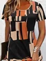 Damen Geometrisch Kurzarm Sommer Print Kleid Rundhals Täglich Lässig Mini Tunika H-Linie Kleid