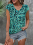 Damen Geblümt Kurzarm T-Shirts T-Shirt V-Ausschnitt Print Lässig Sommer T-Shirt mit Grafik Oberteile