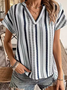 Damen Gestreift Kurzarm T-Shirts T-Shirt V-Ausschnitt Print Lässig Sommer Oberteile