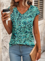 Damen Geblümt Kurzarm T-Shirts T-Shirt V-Ausschnitt Print Lässig Sommer T-Shirt mit Grafik Oberteile