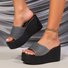 Golden Keilabsatz Steigerung Pantoletten für Damen Sommer Neu Dicker Boden Pailletten Netz Berühmtheit Fashion Lässig Pantolette