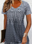 Damen Geblümt Kurzarm Sommer Print Kleid Rundhals Täglich Lässig Mini Tunika H-Linie Kleid
