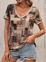 Damen Geometrisch Kurzarm T-Shirts T-Shirt V-Ausschnitt Print Lässig Sommer T-Shirt mit Grafik Oberteile