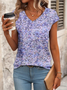 Damen Geblümt Kurzarm T-Shirts T-Shirt V-Ausschnitt Print Lässig Sommer T-Shirt mit Grafik Oberteile