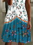 Damen Geblümt Kurzarm Sommer Print Kleid Rundhals Täglich Lässig Mini Tunika H-Linie Kleid