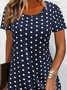 Damen Polka Dots Kurzarm Sommer Print Kleid Rundhals Täglich Lässig Mini Tunika H-Linie Kleid