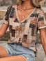 Damen Geometrisch Kurzarm T-Shirts T-Shirt V-Ausschnitt Print Lässig Sommer T-Shirt mit Grafik Oberteile