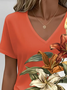 Damen Geblümt Kurzarm T-Shirts T-Shirt V-Ausschnitt Print Lässig Sommer T-Shirt mit Grafik Oberteile