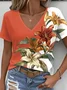 Damen Geblümt Kurzarm T-Shirts T-Shirt V-Ausschnitt Print Lässig Sommer T-Shirt mit Grafik Oberteile