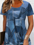 Damen Grafik mit Denim-Imitat-Print Kurzarm Sommer Print Kleid Rundhals Täglich Lässig Mini Tunika H-Linie Kleid