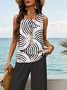 Damen Geometrisch Print Zweiteiliges Set Täglich Ärmellos Lässig Sommer Bluse mit Hose Matching Set