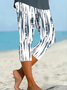 Damen abstrakte Streifen Caprihosen Elastische Taille Hose Lässig Sommer Hose