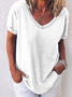 Damen Unifarben Kurzarm T-Shirts T-Shirt V-Ausschnitt Print Lässig Sommer Oberteile