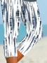 Damen abstrakte Streifen Caprihosen Elastische Taille Hose Lässig Sommer Hose