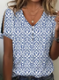 Damen Geometrisch Kurzarm T-Shirts T-Shirt V-Ausschnitt Print Lässig Sommer Oberteile