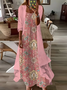 Damen Geblümt Print Zweiteiliges Set Täglich Dreiviertelärmel Lässig Frühling/Herbst Kleid mit Mantel Matching Set