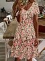 Damen Geblümt Kurzarm Sommer Print Kleid V-Ausschnitt Täglich Lässig Midi Passen & Flare Kleid A-Linien-Kleid