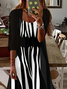 Damen abstrakte Streifen Print Zweiteiliges Set Täglich Dreiviertelärmel Lässig Frühling/Herbst Kleid mit Mantel Matching Set