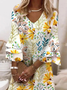Damen Geblümt Halbarm Sommer Print Kleid V-Ausschnitt Täglich Lässig Maxikleid H-Linie Kleid